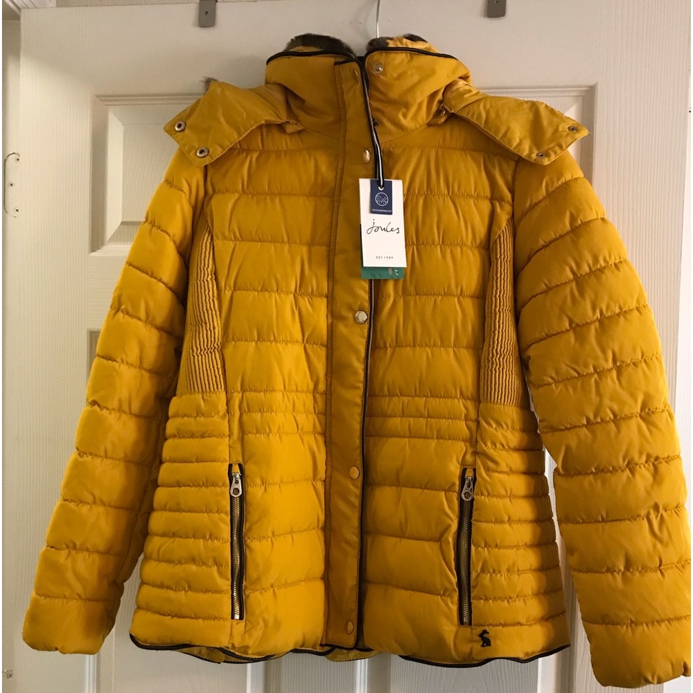 Joules Yellow Puffer Ski Jacket with Zippered Detachable Hood